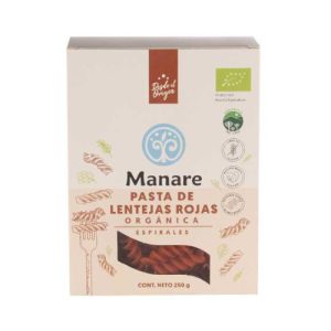 MANARE ESPIRALES DE LENTEJAS ROJAS ORGANICAS 250 GR
