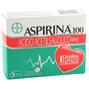 Aspirina Acido Acetilsalicilico 100mg x14 tabletas Bayer