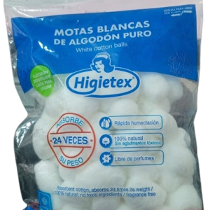 Motas Blancas de Algodón Puro 70 Unidades Higietex