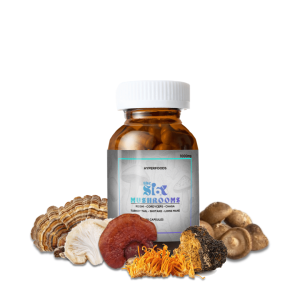 CHAGA + GANODERMA + COLA DE PAVO + MELENA DE LEON + CORDYCEPS + SHIITAKE EXTRACTO ORGÁNICO “SIX MUSHROOMS”- FRASCO X 1000 MG X 60 CÁPSULAS