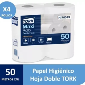 Papel Higenico Tork Doble Hoja Maxi Rollo 50 Metros 4 rollos